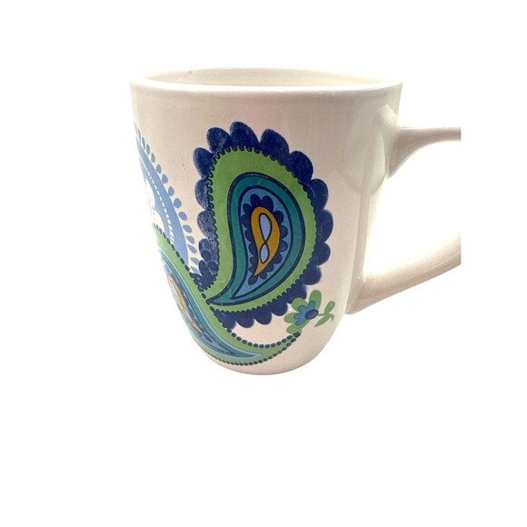 Royal Norfolk Floral Paisley Print Blue & Green Set of Two 12 oz Coffee Mug Cup - Picture 4 of 6
